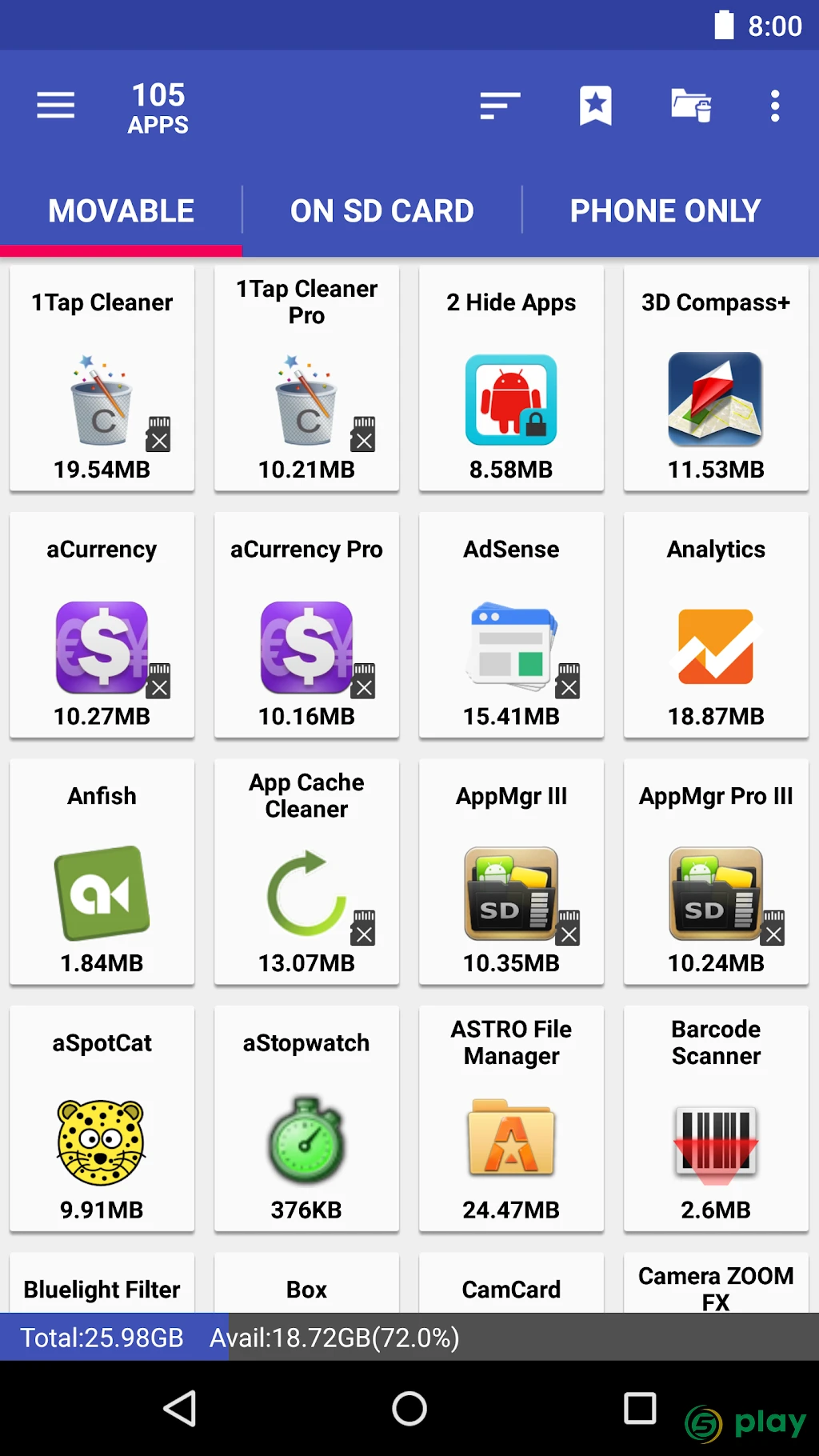 AppMgr Pro III (App 2 SD) — скриншот 1