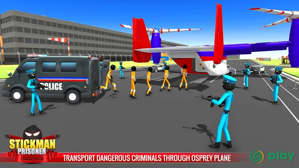 US Police Stickman Criminal Plane Transporter Game — скриншот 4